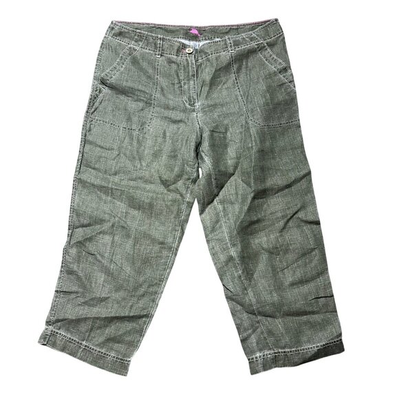 Tommy Bahama  Womens Sz 12 Green Linen Capri Pants With Pockets Relaxed Fit - Picture 1 of 10